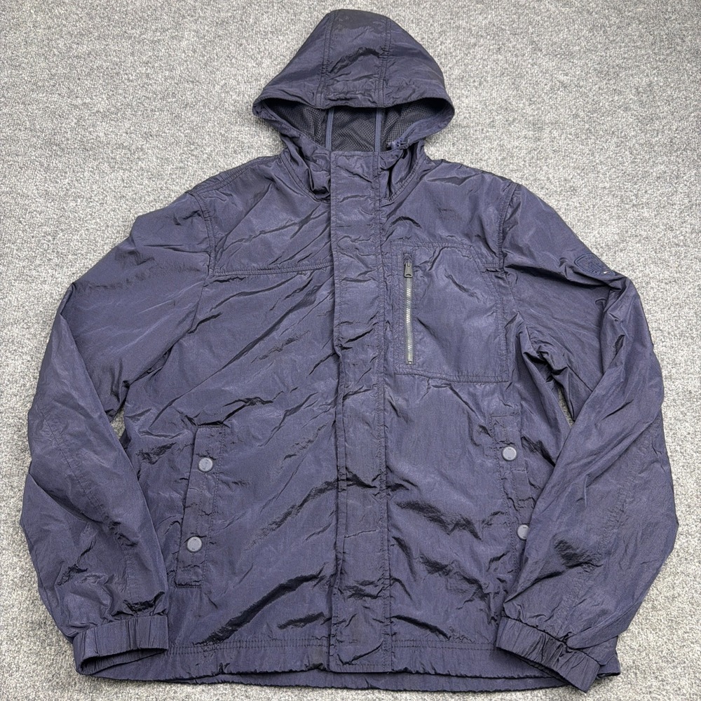 Tommy Hilfiger Mens Jacket Large Navy Blue Hooded Windbreaker Utility Full Zip